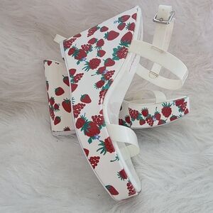 Betsey Johnson White Platform Sandals with Red and Green Print